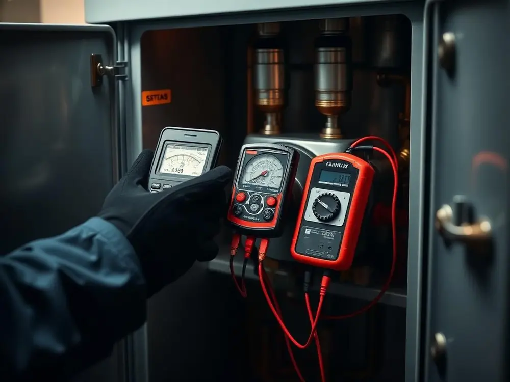 Engineer servicing a gas boiler with test equipment